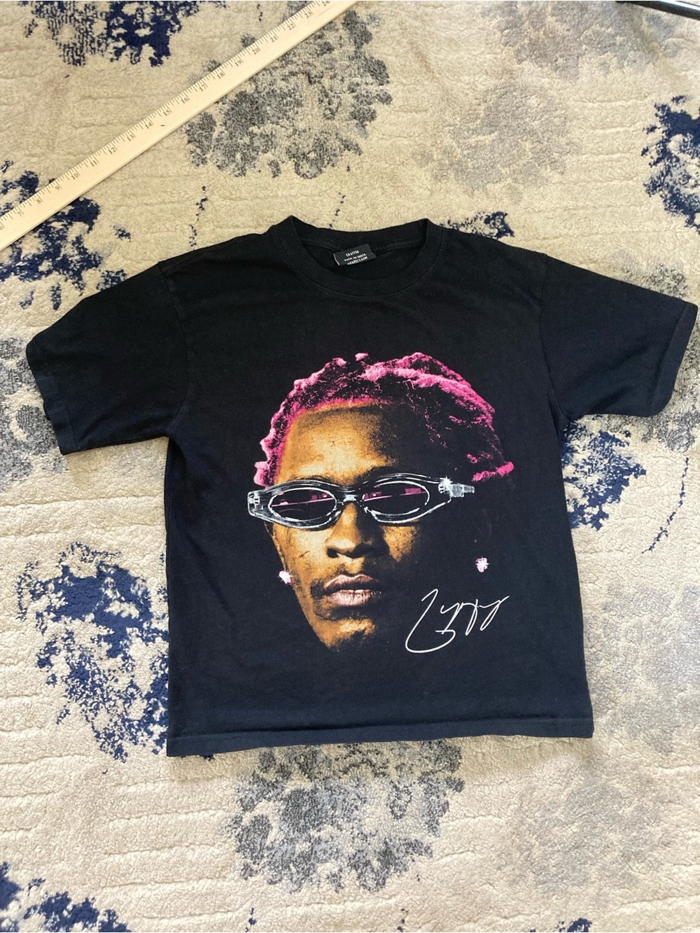 Black Graphic Short Sleeve Tee with Pink Accent
